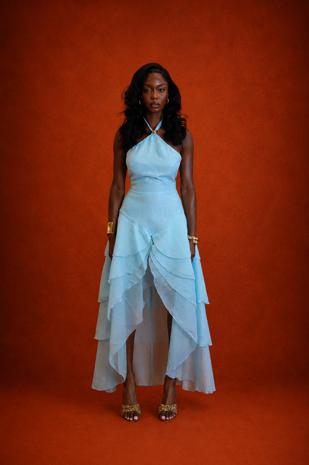 Anica High-Low Maxi Dress - Cyan Blue