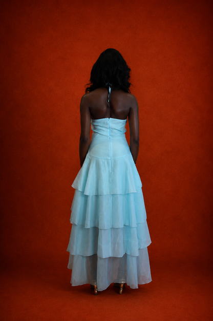 Anica High-Low Maxi Dress - Cyan Blue