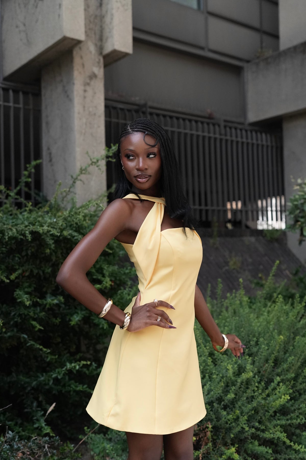 Kali Twist Neck Mini Dress - Yellow