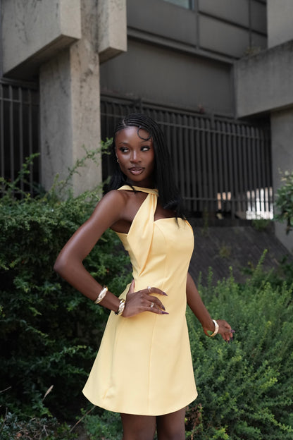 Kali Twist Neck Mini Dress - Yellow
