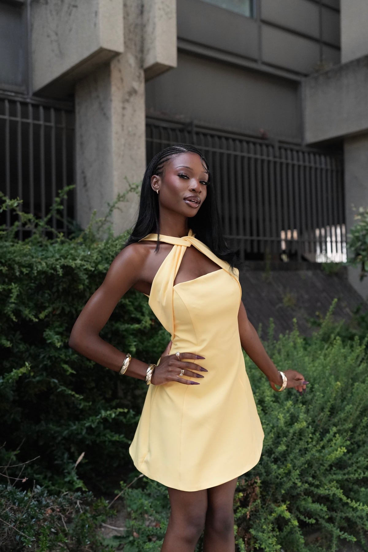 Kali Twist Neck Mini Dress - Yellow