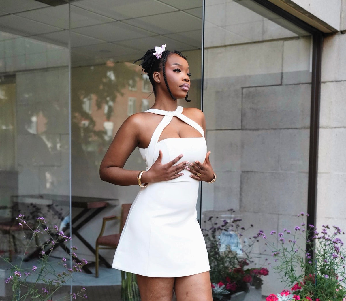 Kali Twist Neck Mini Dress- White