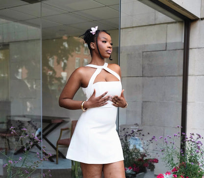 Kali Twist Neck Mini Dress- White