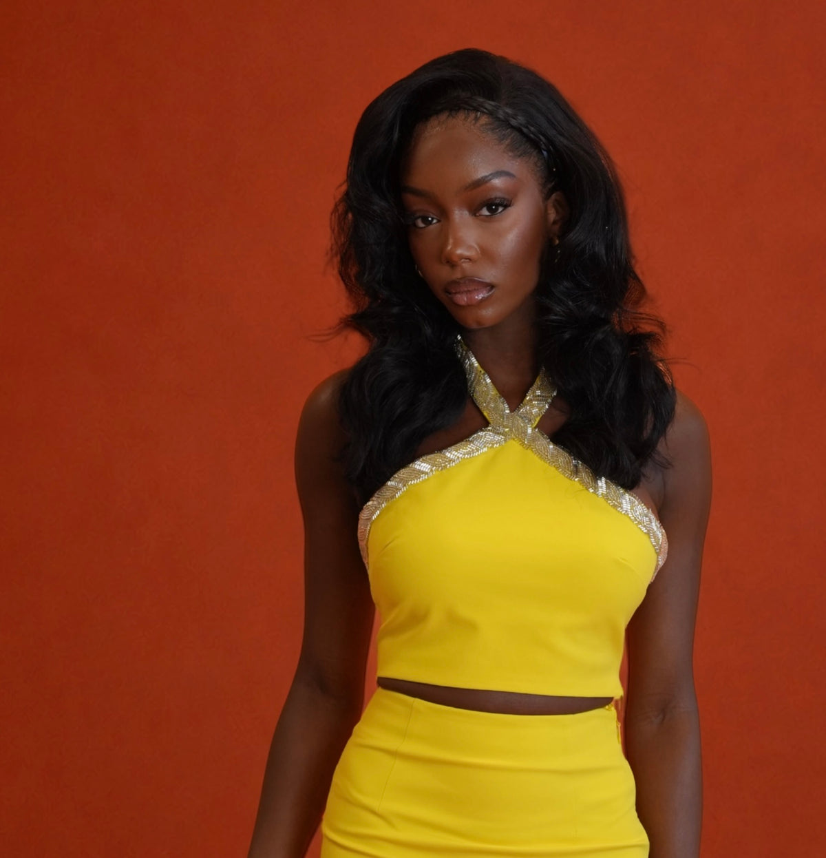 Oraya Halter Top and Fringe Skirt Set - Yellow