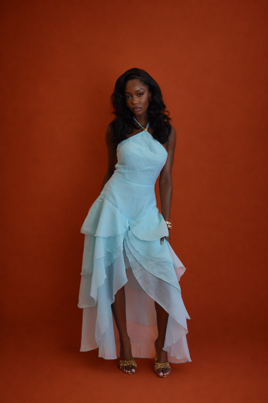 Anica High-Low Maxi Dress - Cyan Blue