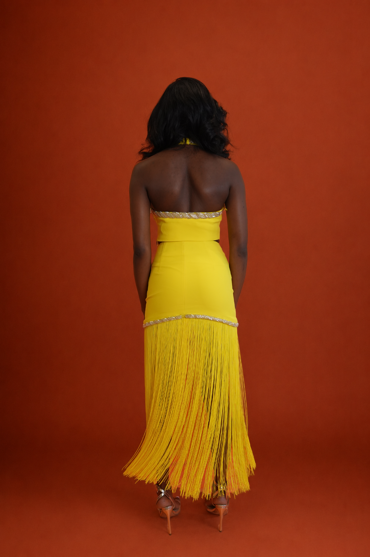 Oraya Halter Top and Fringe Skirt Set - Yellow