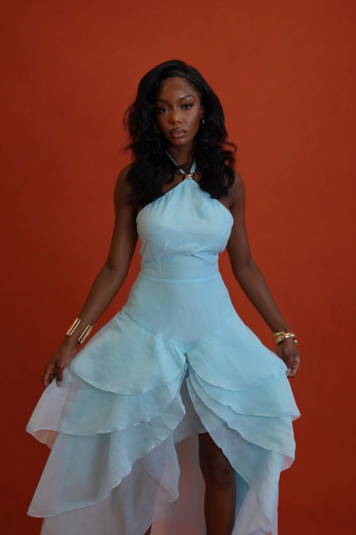 Anica High-Low Maxi Dress - Cyan Blue