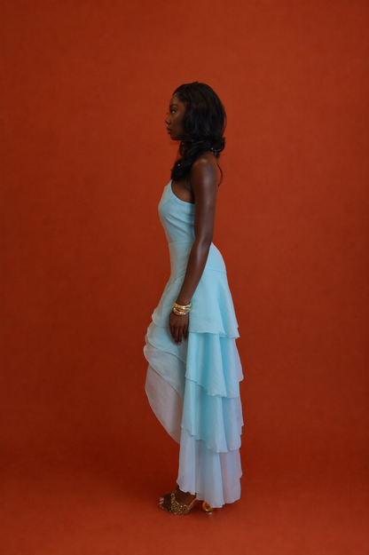 Anica High-Low Maxi Dress - Cyan Blue