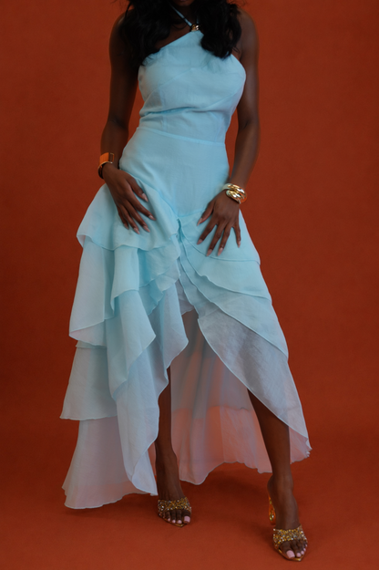 Anica High-Low Maxi Dress - Cyan Blue
