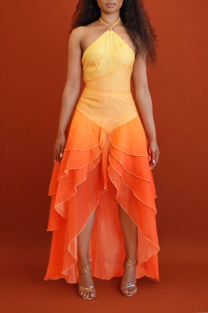Anica Sunset Ombré High-Low Maxi Dress