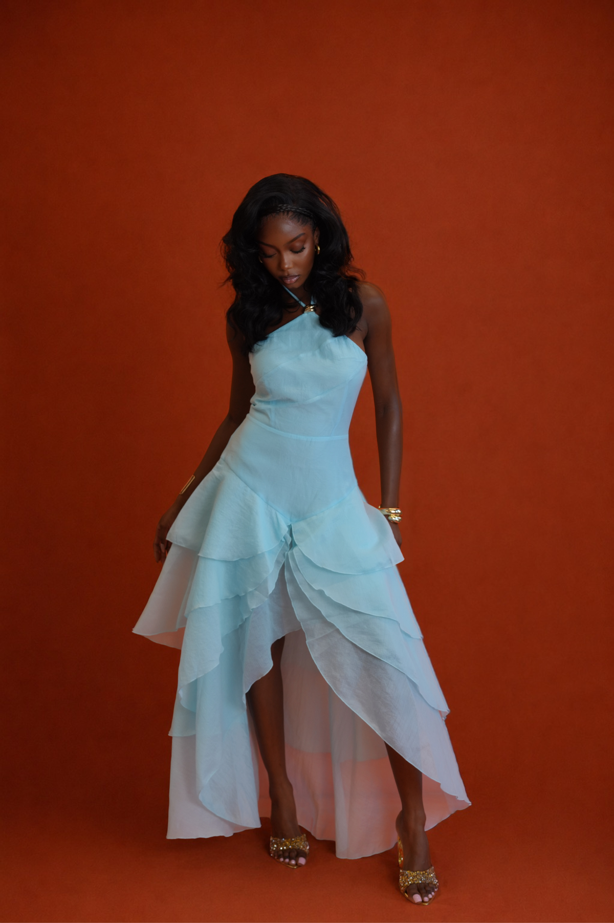 Anica High-Low Maxi Dress - Cyan Blue