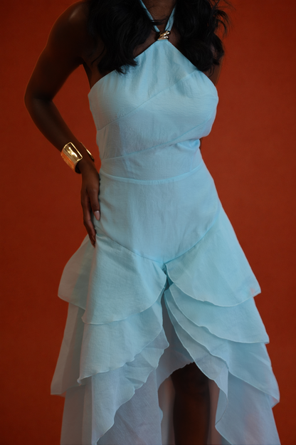 Anica High-Low Maxi Dress - Cyan Blue