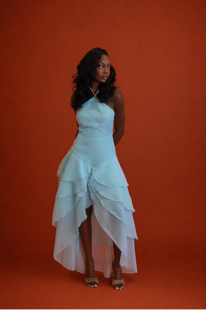 Anica High-Low Maxi Dress - Cyan Blue