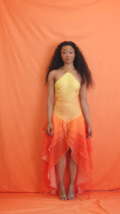 Anica Sunset Ombré High-Low Maxi Dress