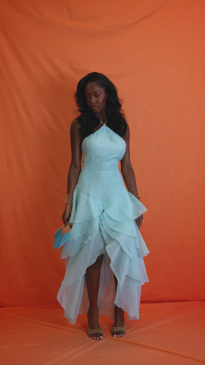 Anica High-Low Maxi Dress - Cyan Blue