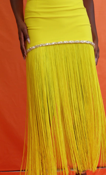 Oraya Halter Top and Fringe Skirt Set - Yellow
